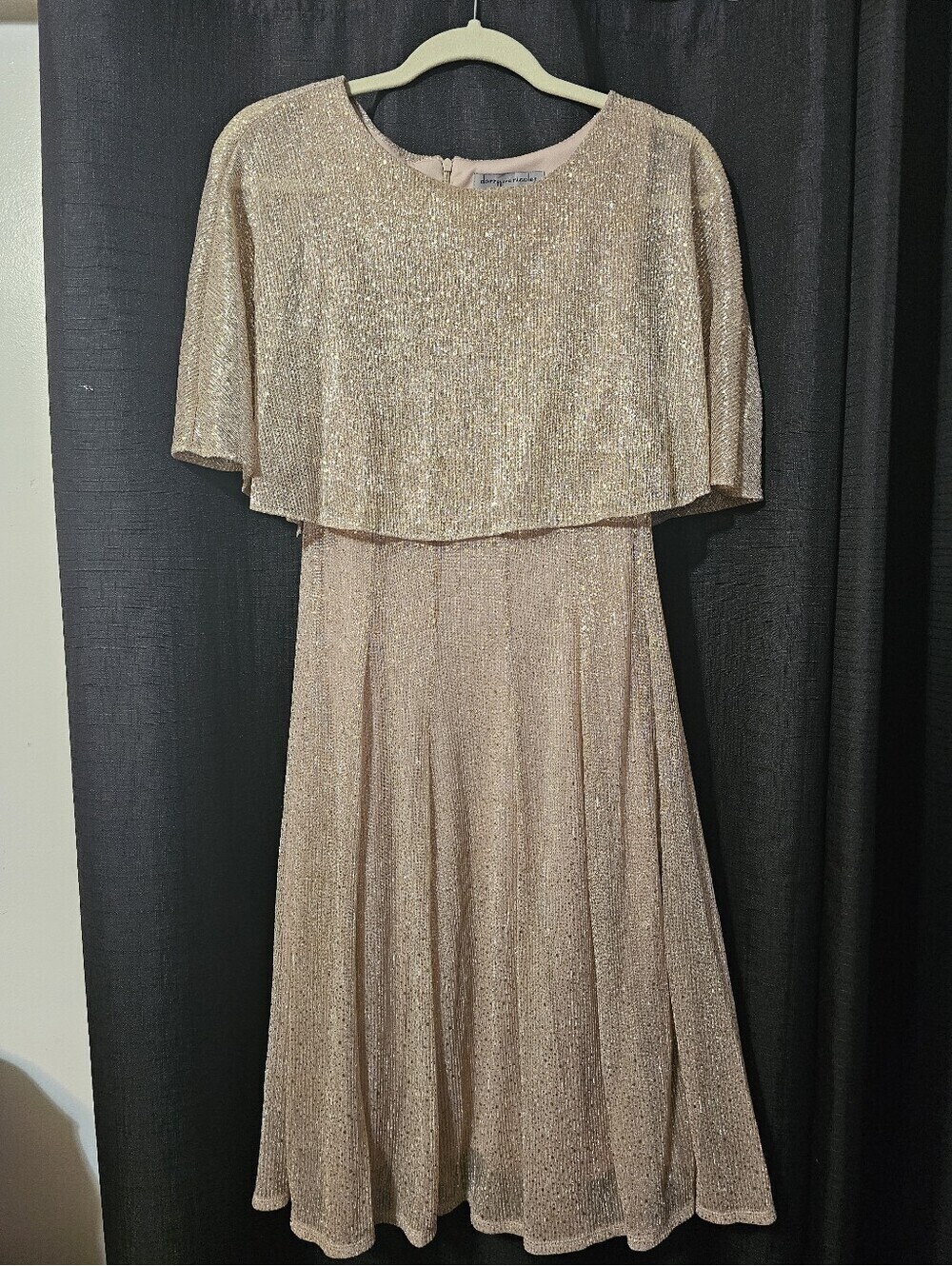 Danny & Nicole Metallic Blush Cape Sleeve A-Line Dress